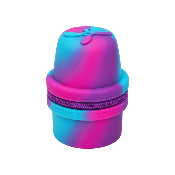 Gradient pink to blue Libre 3 Travel Protective case with a purple zipper on a white background