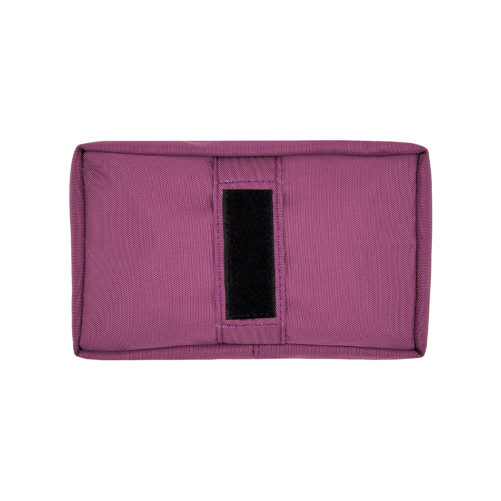 Purple wallet with a black card holder on a white background