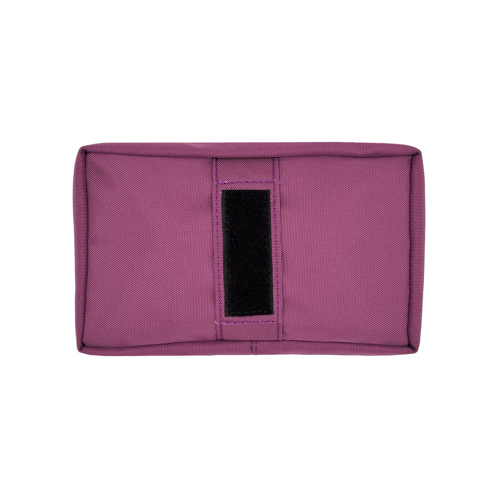 Back of purple insulated diabetes  pouch with a blet loop. 