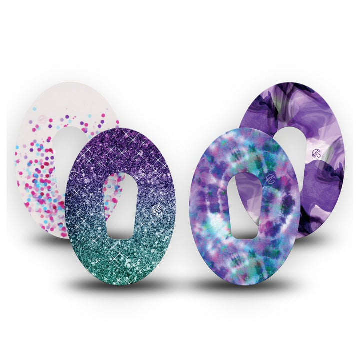 Pack contains one of each of Expression Med patch designs: Glittering Ombre, Confetti, Galaxy and Purple Tie Dye