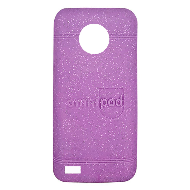 Back of a purple glitter Omnipod® 5 Case with Omnipod logo on it. 