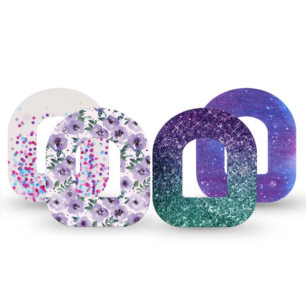 One each of the Expression Med patch designs are Glittering Ombre, Confetti, Galaxy and Flowering Amethyst.