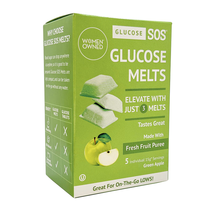 Box of Green Apple Glucose SOS Glucose Melts elevate with just three melts and taste great.