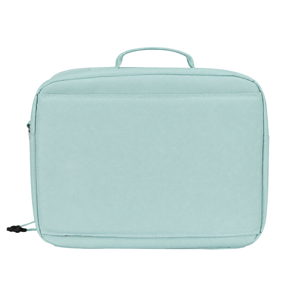 seafoam travel bag with a handle and luggage strap on a white background 