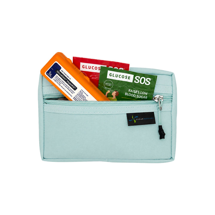 seafoam removable supply pouch that fits glucagon and glucose sos. 