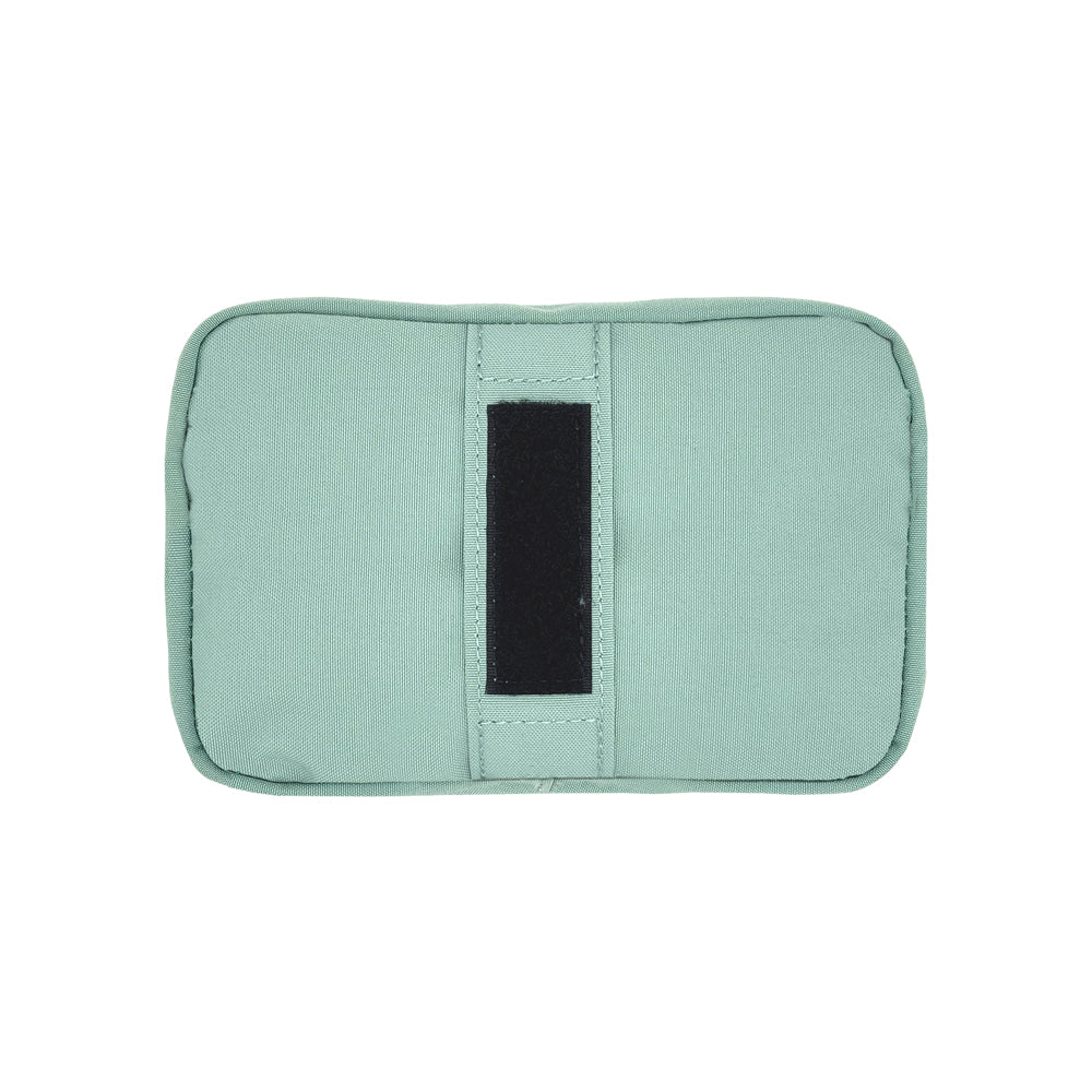 Light green wallet with a black card holder on a white background