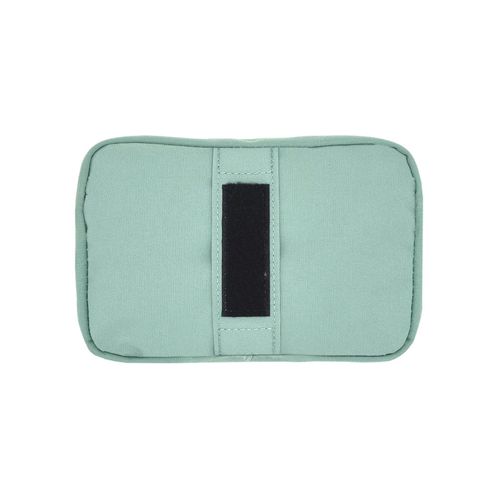 Light green wallet with a black card holder on a white background