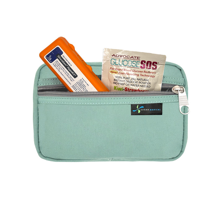 Seafoam removable supply pouch that fits glucagon and glucose sos.  