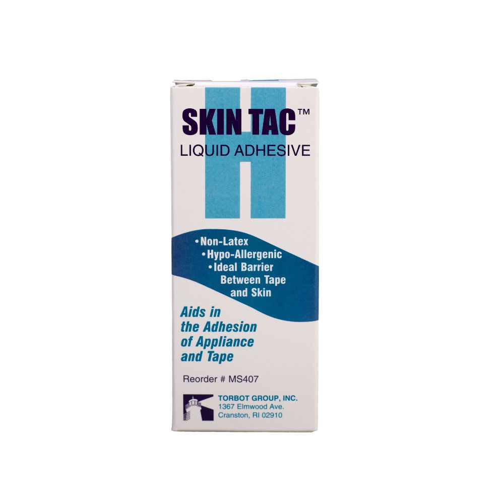 Skin Tac liquid adhesive packaging on a white background