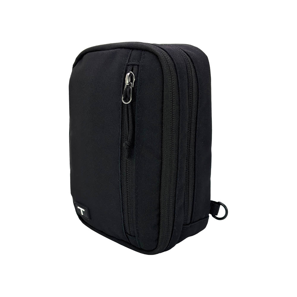 Black tandem diabetes supply case with a zipper on a white background