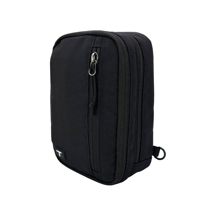 Black tandem diabetes supply case with a zipper on a white background