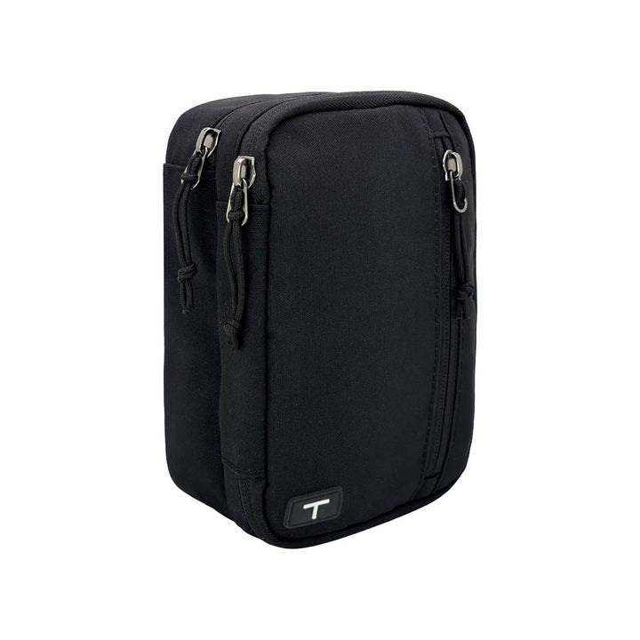 Black tandem diabetes supply case with zippers on a white background