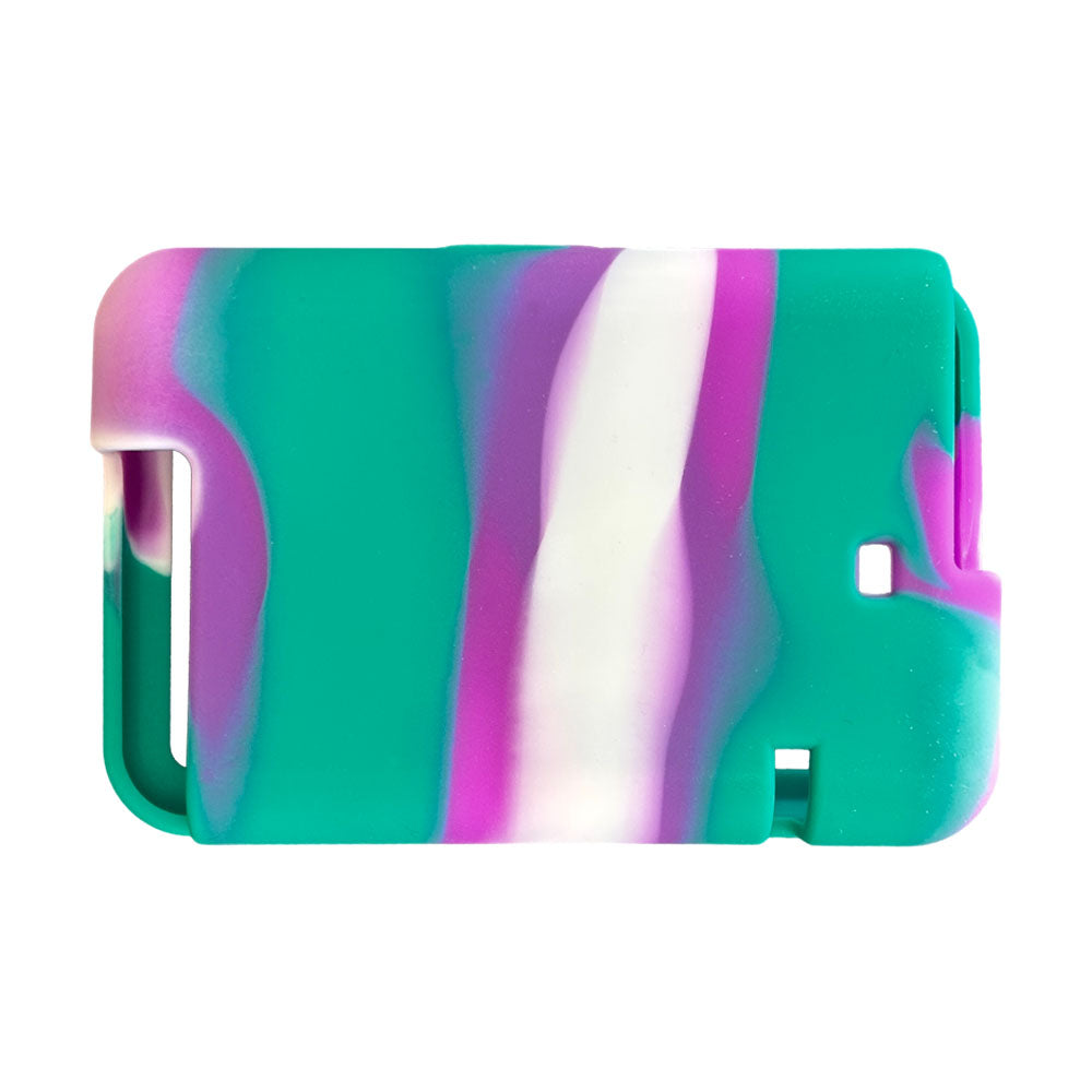 The back of the purple, green adn white Tandem t:slim Gel Skin with Exclusive design allows access to all ports and controls.