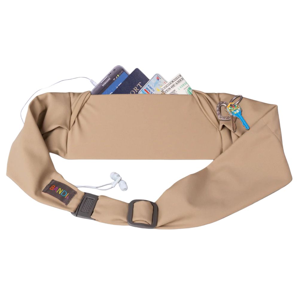 Taupe Bandi Wear Pocket Belt filled with essentials, showcasing its practical design and functionality for carrying supplies securely and comfortably.