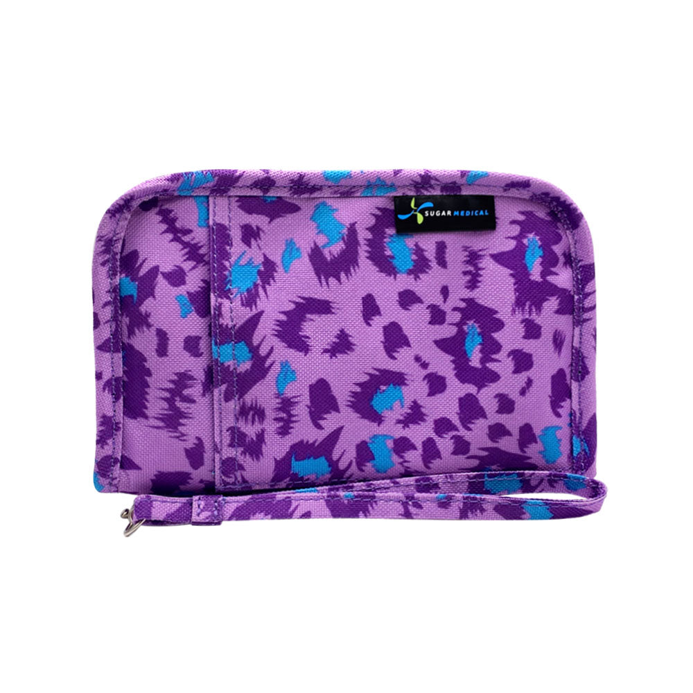 Sugar Medical Diabetes Supply Case II front that is purple with leopard pattern.