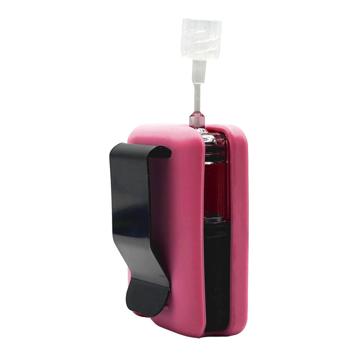 Very Berry Mobi Clip standing straight up showing metal clip on back. 
