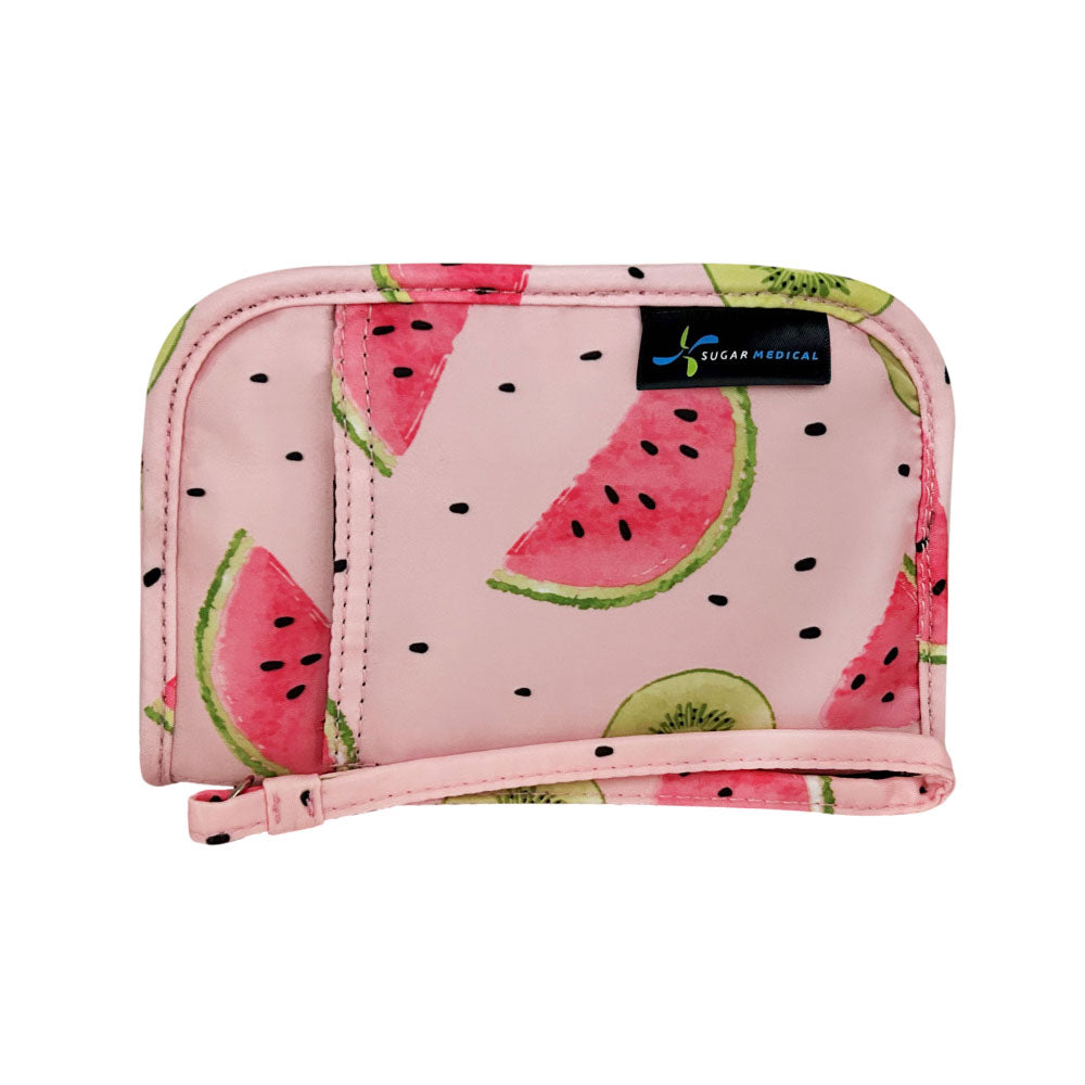 Sugar Medical Diabetes Supply Case II front that is pink with watermelons.