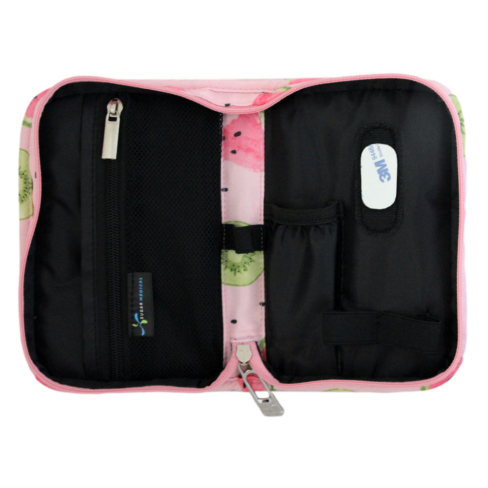 Sugar Medical Diabetes Supply Case II pink with watermelons inside with pockets and loops to organize your diabetic supplies. n