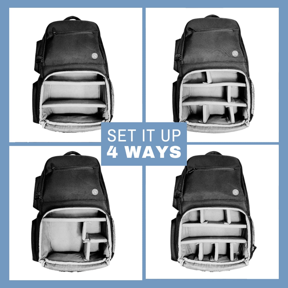 Four ways to set up your XL Diabetes Travel Backpack interior large compartment to organize all your diabetic supplies. 