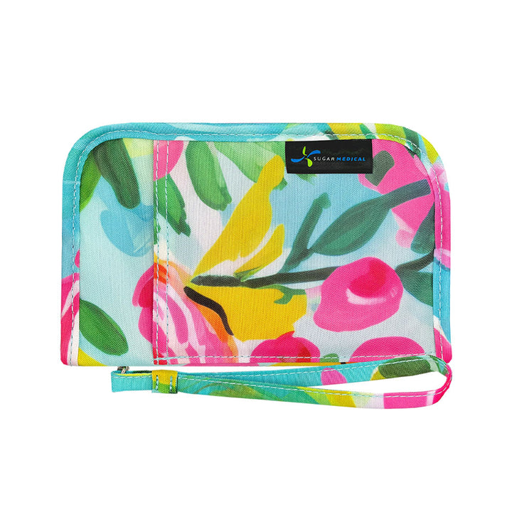 Sugar Medical Diabetes Supply Case II front that is light blue with flowers.