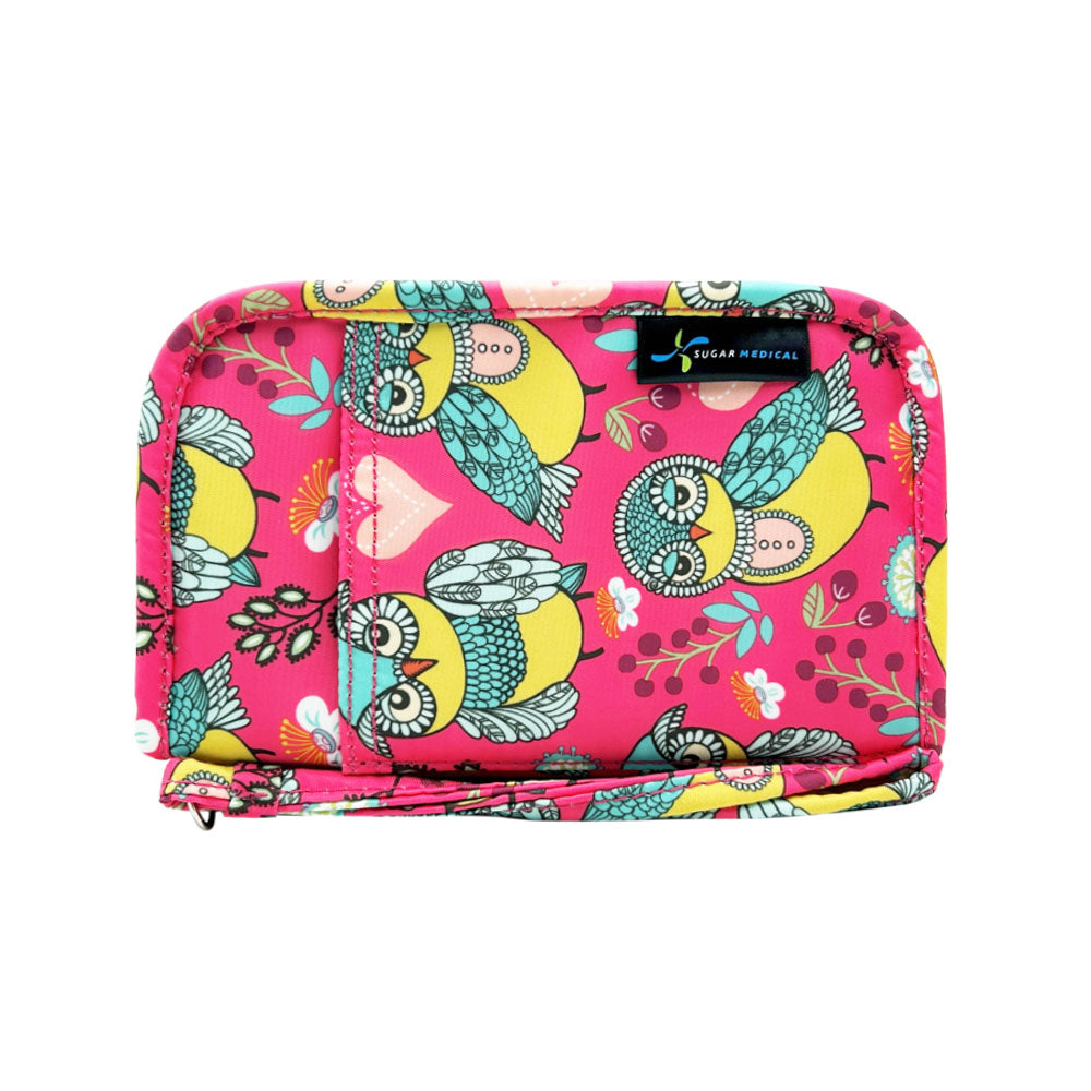 Sugar Medical Diabetes Supply Case II front that is pink with owls.