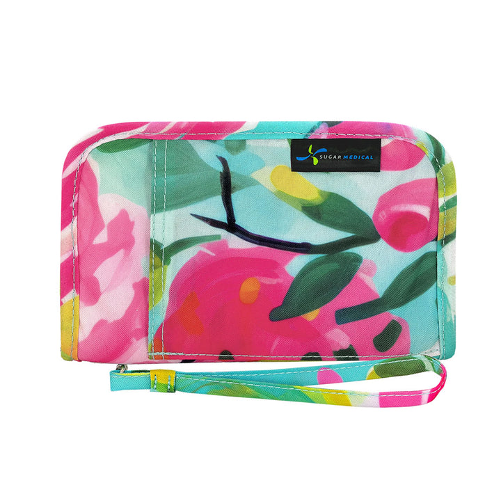 Sugar Medical Diabetes Supply Case II front that is light blue with flowers.