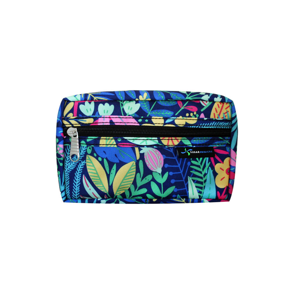 Diabetes Insulated Travel Bag in Blue Floral removable supply pouch zippered closed. 