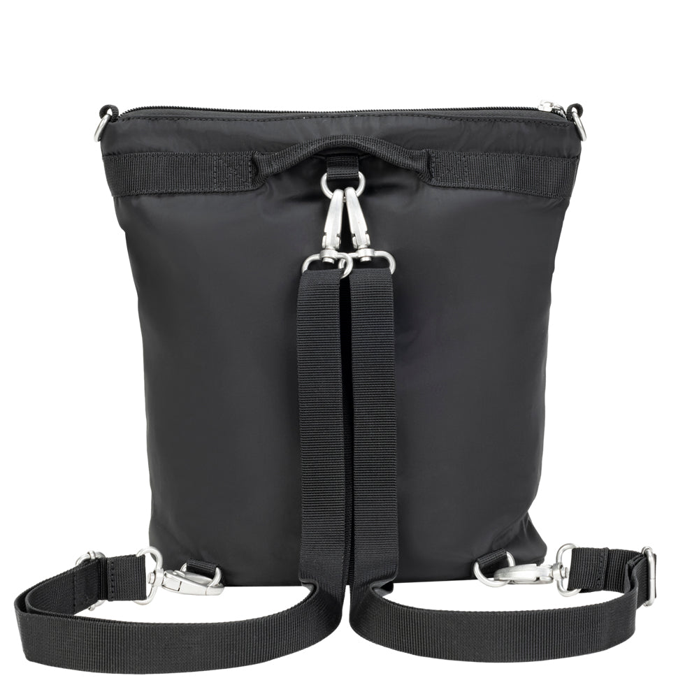 Diabetes Nylon Backpack in black back with two straps attached. 