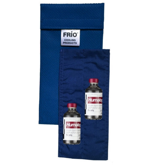 Frio Duo Insulin Pen Cooling Case Blue with insulin vials 