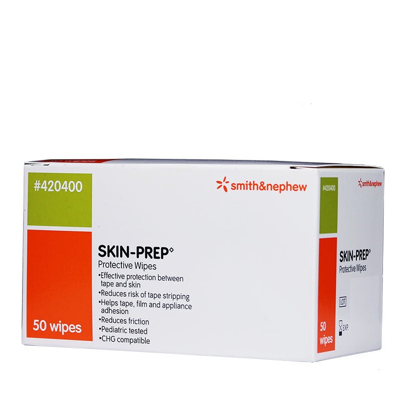 A rectangular box of 50 Smith and Nephew Skin Prep protective wipes