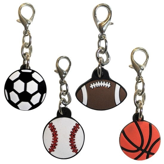 Soccer, Baseball, Football and Basketball Sports Charm to clip on to your diabetes supply case. 